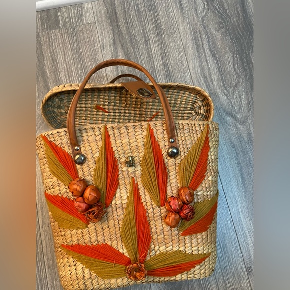 Vintage Woven Wicker Rattan Straw Satchel Handbag Tote Basket Bag Boho Med. Size - Picture 11 of 13